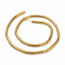 Бусины Синтетический Гематит, Немагнитный, Круглые Плоские, Покрытие Золото, 4х2мм, Отв. 1мм, ок. 200шт/38см/нить (УТ100029810)