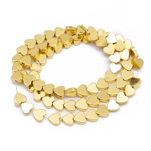 Бусины Синтетический Гематит, Немагнитный, На нитях, Гальваника, Сердце, Позолота, 5х6х2мм, Отв. 1мм, около 80шт/40.5см/нить, (УТ100029813)