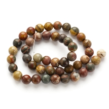 Намистини Натуральна Яшма Пікассо, На нитках, Круглі, 8мм, Отвір 1мм, близько 47шт/37см/нитка, (УТ100029837)