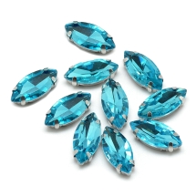 Пришивные Стразы, Стекло Горный Хрусталь, Основа Латунь, Конский глаз, Цвет: Небесно-голубой, Размер: 15х7х5мм, Отверстие 0.8-1мм, (УТ100029858)