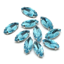 Пришивные Стразы, Стекло Горный Хрусталь, Основа Латунь, Конский глаз, Цвет: Небесно-голубой, Размер: 10х5х4мм, Отверстие 0.8-1мм, (УТ100029859)