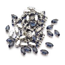 Пришивні Стрази, Скло Гірський Кришталь, Основа Латунь, Кінське око, Колір: Берлінська лазур, 8х4х3.5мм, Отвір 0.8-1мм, (УТ100029860)