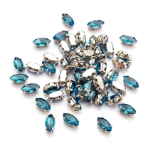 Пришивні Стрази, Скло Гірський Кришталь, Основа Латунь, Кінське око, Колір: Чирок, 8х4х3.5мм, Отвір 0.8-1мм, (УТ100029862)