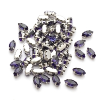 Пришивні Стрази, Скло Гірський Кришталь, Основа Латунь, Кінське око, Колір: Фіолетовий, 8х4х3.5мм, Отвір 0.8-1мм, (УТ100029865)