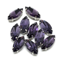 Пришивные Стразы, Стекло Горный Хрусталь, Основа Латунь, Конский глаз, Цвет: Фиолетовый, Размер: 10х5х4мм, Отверстие 0.8-1мм, (УТ100029866)