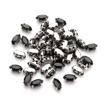 Пришивні Стрази, Скло Гірський Кришталь, Основа Латунь, Кінське око, Колір: Чорний, 8х4х3.5мм, Отвір 0.8-1мм, (УТ100029872)