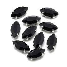 Пришивные Стразы, Стекло Горный Хрусталь, Основа Латунь, Конский глаз, Цвет: Черный, Размер: 10х5х4мм, Отверстие 0.8-1мм, (УТ100029873)