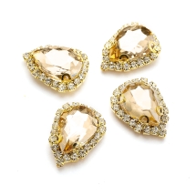 Пришивные Стразы, Стекло Горный Хрусталь, Основа Латунь, Капля, Желтый, Размер: 19х14.5х7мм, Отв. 1мм, (УТ100029877)