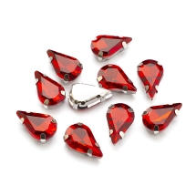 Пришивные Стразы Стекло, Горный Хрусталь, Основа Латунь Цвета Платина, Капля, Цвет: Красный, Размер: 10x6.5x4.4мм, отв 0.8-1мм, (УТ100029882)