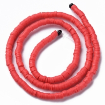 Бусины Экологичные из Полимерной Глины, Ручная Работа, Круглые Плоские, Красный, 4х1мм, Отверстие 1мм, Около 375шт/40см/нить (УТ100029943)