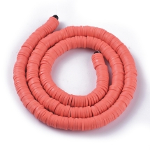 Намистини Екологічні з Полімерної Глини, Ручна Робота, Круглі Плоскі, Світло-кораловий, 6х1мм, Отвір 2мм, Близько 345шт/40см/нитка (УТ100029971)