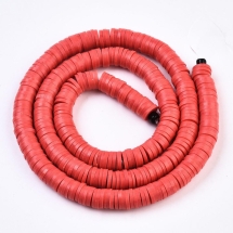 Бусины Экологичные из Полимерной Глины, Ручная Работа, Круглые Плоские, Красный, 6х1мм, Отверстие 2мм, Около 345шт/40см/нить (УТ100029983)