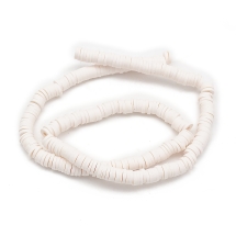 Бусины из Полимерной Глины, Ручная Работа, Круглые Плоские, Цвет: Белый, Размер: 6x0.5-1мм, Отверстие 1.8мм, около 285шт/36см/нить, (УТ100030011)