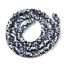 Намистини з Полімерної Глини, Ручна Робота, Круглі Плоскі, Колір: Чорний, Розмір: 6x0.5-1мм, Отвір 1.8мм, близько 285шт/36см/нитка, (УТ100030013)