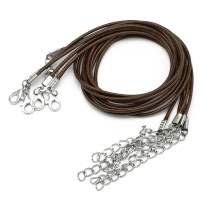 Основа для Ожерелья, Шнур Вощеный Хлопковый, Застежка Карабин и Цепочка-Удлинитель, Кофейная, 43х1.5мм, (УТ100030052)