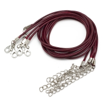 Основа для Намиста, Шнур Вощений Бавовняний, Застібка Карабін і Ланцюг, Коричневий, 43.5смх1.5мм, Застібка 12х7х2.5мм, Подовжувач: 4-4.5см (УТ100030058)