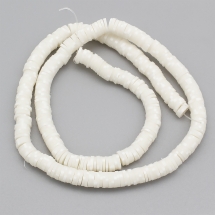 Бусины из Полимерной Глины, Ручная Работа, Круглые Плоские, Цвет: Цветочно-белый, Размер: 6x0.5-1мм, Отверстие 1.8мм, около 300шт/38см/нить, (УТ100030063)