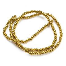 Намистини Синтетичний Гематит, Немагнітний, Гальванічне Покриття, Клас А, Рондель, Грановані, Золото, 3х2мм, Отвір 1мм, ок. 190шт/39см/нитка (УТ100030074)