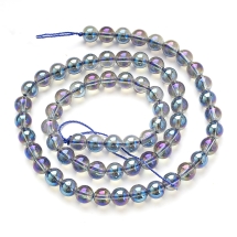 Бусины Натуральный Горный Хрусталь, На нитях, Круглые, АВ покрытие, Цвет: Синий, Размер: 6мм, Отверстие 0.8мм, около 60шт/38см/нить, (УТ100030205)