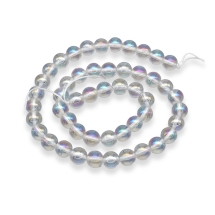 Бусины Натуральный Горный Хрусталь Круглые Покрытие АВ Цвет, 8мм, Отверстие 0.8мм, около 45шт/38см/нить, (УТ100030207)