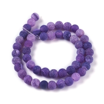 Намистини Вивітрений Агат Натуральний, Круглі, Термозабарвлені, Морозний Стиль, На нитках, Колір: Фіолетовий, Діаметр: 8мм, Отвір 1.2мм, близько 43шт/34см/нитка, (УТ100030216)