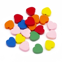 Бусины Деревянные Окрашенные, Сердце, Цвет: Микс, Размер: 18х15х6мм, Отв-тие 2мм, около 60шт/50г, (УТ100030234)