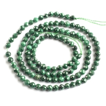 Намистини Натуральний Малахіт Круглі Гранені, 3мм, Отвір 0.6мм, близько 120шт/36см/нитка, (УТ100030162)