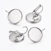 Швензы, Нержавеющая Сталь, c Круглой Основой под Кабошон, Размер: 17х10мм, Внутренний Диаметр 8мм, Пин 0.8мм (УТ100030244)