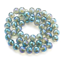 Бусины Стекло с Гальваникой, Граненые, Радужное Покрытие, Круглые, Цвет: Бирюзовый, Размер: Диаметр 15-16х16мм, Отв. 2мм, около 48шт/68см/нить, (УТ100030271)