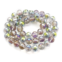 Бусины Стекло с Гальваникой, Граненые, Радужные, Круглые, Цвет: Мультицвет, Размер: Диаметр 14мм, Отв. 1.5мм, около 48шт/63см/нить, (УТ100030272)
