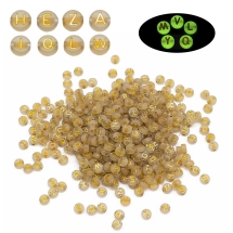 Бусины Акриловые Флуоресцентные, Буквы, Светящиеся, Плоские Круглые, Золотистое Покрытие, Бесцветный, 7x3.5мм, Отверстие: 1.2мм, 350шт/50г, (УТ100030300)