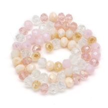 Бусины Гальваника Стекло АВ-Цвет, Граненые, Рондель, Цвет: Жемчужно-розовый, Размер: 7.5-8х6мм, Отверстие 1.5мм, около 65шт/40см/нить, (УТ100030325)