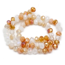 Бусины Гальваника Стекло АВ-Цвет, Граненые, Рондель, Цвет: Светло-розовый, Размер: 7.5-8х6мм, Отверстие 1.5мм, около 65шт/40см/нить, (УТ100030326)