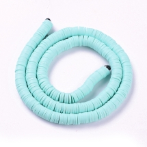 Намистини Екологічні з Полімерної Глини, Ручна Робота, Круглі Плоскі, Аквамарин, 6х1мм, Отвір 2мм, Близько 345шт/40см/нитка (УТ100030338)