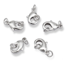 Застежка Карабин-Лобстер, Латунь, Цвет: Платина, Размер: 12х7мм, Отверстие 3.8мм, (УТ100030347)