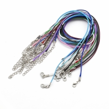 Основа для Намиста, Шнур Вощений Бавовняний, Застібка Карабін і Ланцюг, Мікс, 43.5смх1.5мм, Застібка 12х7х2.5мм, Подовжувач: 4-4.5см (УТ100030400)