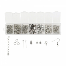 Набор для изготовления Украшений, Латунь и Железо, 7 отделений, Платина, 15.5x3.3x1.8см/300шт, (УТ100030478)