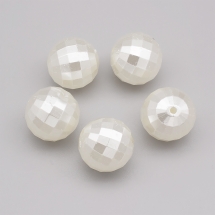 Перли Намистини Акрилові, Круглі Грановані, Колір: Білий, 20мм, Отвір 2мм, (УТ100030648)