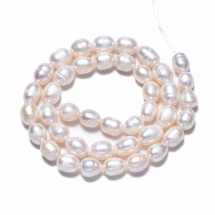 Перли Натуральний Прісноводний, Рис, Бежевий, 7.5-11х6.5-7.5мм, Отвір: 0.8мм, близько 35шт/33см/нитка, (УТ100030657)