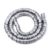 Намистини з Полімерної Глини, Ручна Робота, Круглі Плоскі з Глітером, Колір: Срібло, 6x0.5-1мм, Отвір 1.8мм, близько 250шт/38см/нитка, (УТ100030666)