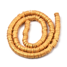 Намистини з Полімерної Глини, Ручна Робота, Круглі Плоскі з Глітером, Колір: Золотистий, 6x0.5-1мм, Отвір 1.8мм, близько 250шт/38см/нитка, (УТ100030667)