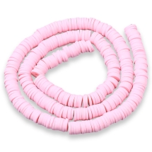 Бусины из Полимерной Глины, Ручная Работа, Круглые Плоские, Цвет: Жемчужно-розовый, Размер: 6x0.5-1мм, Отверстие 1.8мм, около 290шт/38см/нить, (УТ100030710)