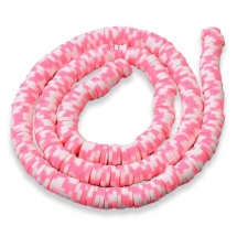 Бусины из Полимерной Глины, Ручная Работа, Круглые Плоские, Цвет: Ярко-розовый, Размер: 6x0.5-1мм, Отверстие 1.8мм, около 290шт/38см/нить, (УТ100030719)