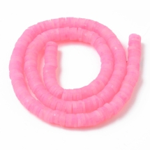 Намистини з Полімерної Глини, Ручна Робота, Круглі Плоскі, Колір: Темно-рожевий, 6x0.5-1мм, Отвір 1.8мм, близько 290шт/38см/нитка, (УТ100030720)