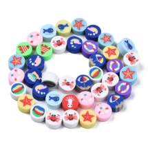 Бусины из Полимерной Глины, Ручная Работа, Круглые Плоские, Цвет: Микс, Размер: 9.5х5мм, Отверстие 1.6мм, около 38шт/35см/нить, (УТ100030725)