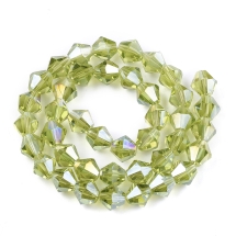 Бусины Гальваника Стекло АВ-Цвет, Граненые, Биконус, Цвет: Светло-зеленый, Размер: 6х5.5-6мм, Отв-тие: 1мм, около 45шт/26см/нить, (УТ100030734)