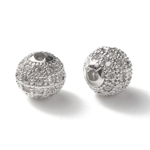 Намистини Латунь з Фіанітами, Круглі, Стійке Покриття, Платина/Безбарвні, 8х7мм, Отвір 2мм, (УТ100030805)