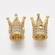 Намистини Латунь з Фіанітами, Корона, Стійке Покриття, Золото/Безбарвний, 12х10х10мм, Отвір 1.5мм, (УТ100030815)