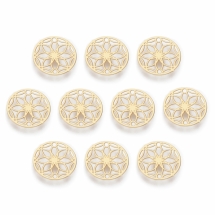 Коннектор Латунь, Гравированные, Цветок Жизни, 2 Отверстия, Стойкое Покрытие, Светлое Золото, Размер: 13х0.3мм, Отверстие 1.2мм, (УТ100030842)