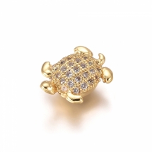 Намистини Латунь з Фіанітами, Черепаха, Колір: Золото, Колір Фіанітів: Безбарвний 11х9х4мм, Отвір 1.2мм, (УТ100030846)